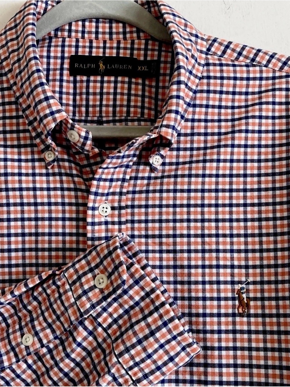 Ralph Lauren Men's XXL Classic Oxford Cloth Button Down Navy Orange Preppy EUC